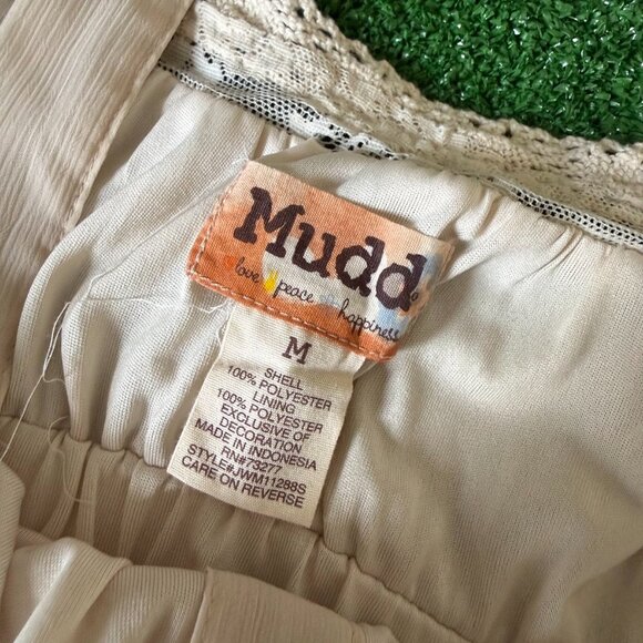 Mudd Babydoll Mini Dress Fairycore Chiffon Laces Beige Sleeveless Size M 90s Y2K - Picture 6 of 10